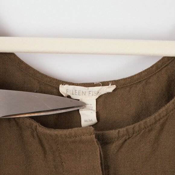 Eileen Fisher System Organic Cotton Crepe Jumpsuit Olive Green - Size Medium - Picture 3 of 6